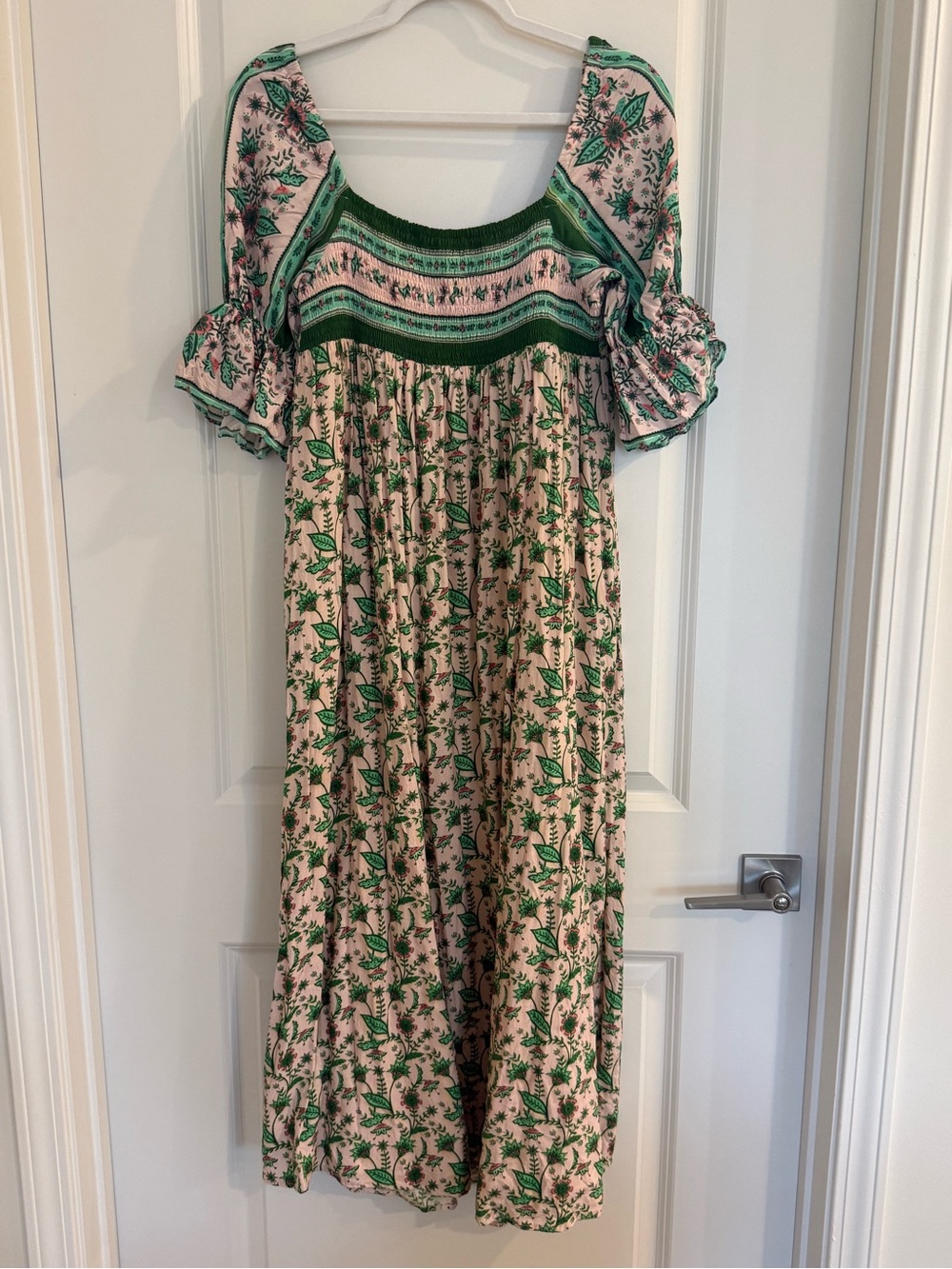 Celina Moon Floral Print Midi Dress- Green and Pink